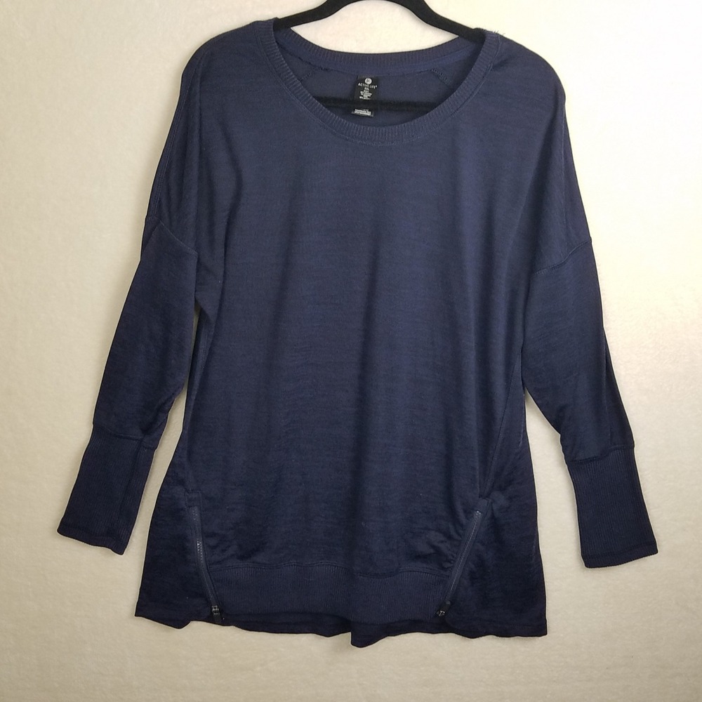 Active Life Womens XXL Navy Blue Long Sleeve Crew Neck Zip Side Pullover